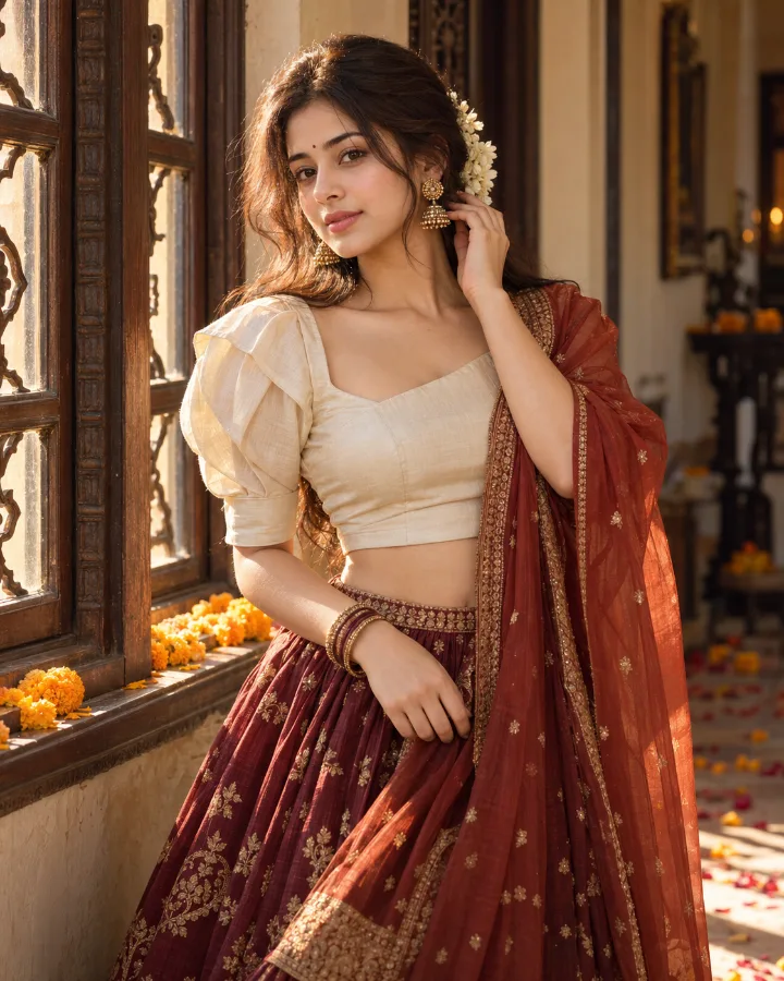 bg-Wine Red Navratri Lehenga Portrait
