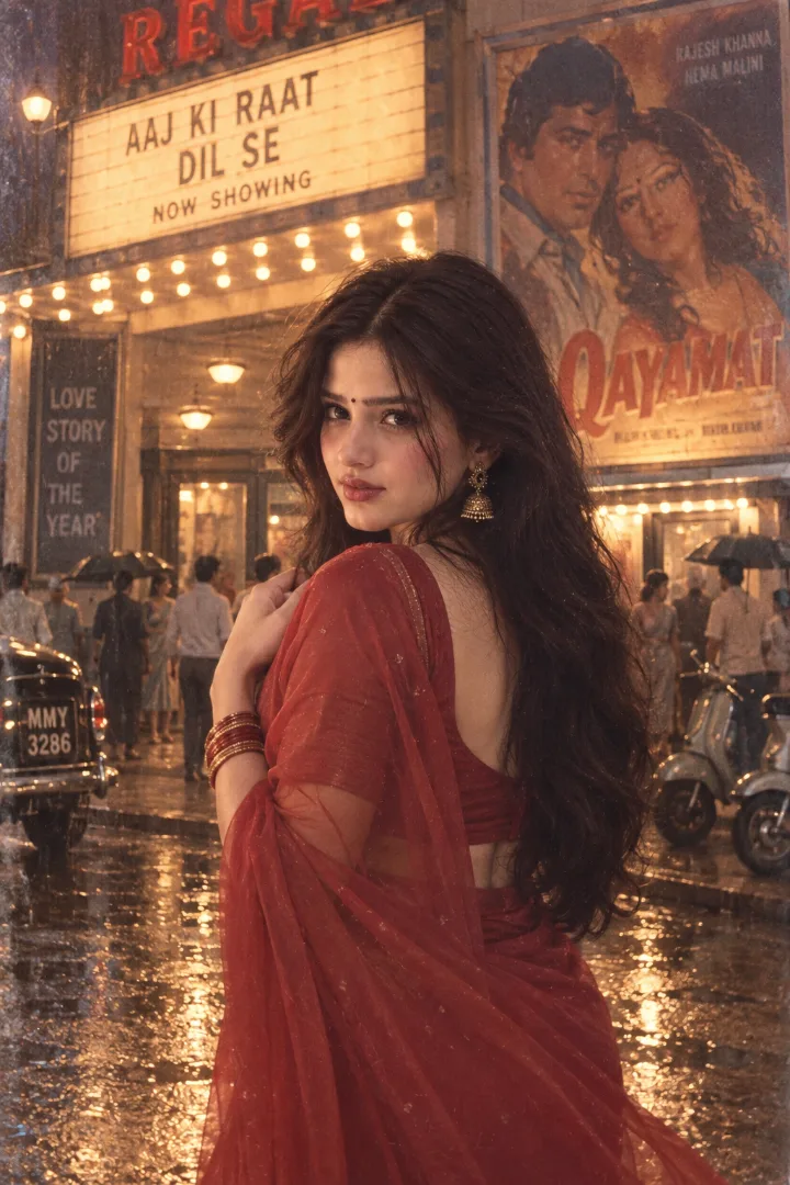 80s Bollywood Rainy Cinema Portrait